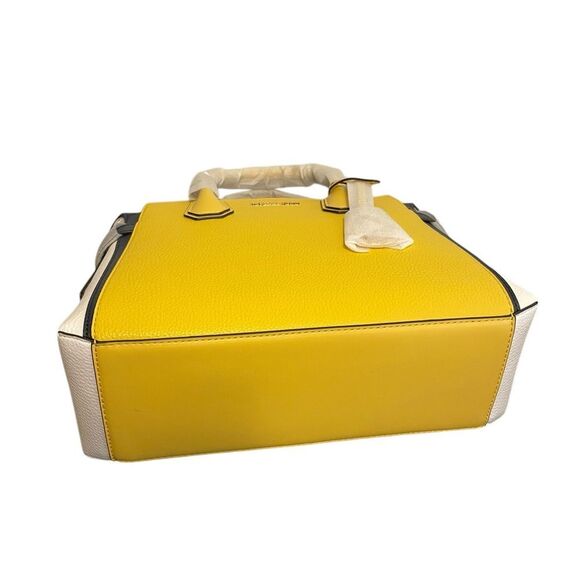 Michael Kors Mercer Medium Color-Block Belted Satchel Navy Yellow NEW - Picture 7 of 9